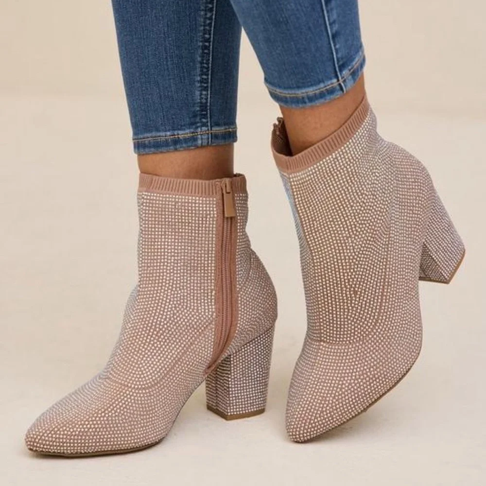 π Torrid - Tan Rhinestone Ankle Boots - Picture 2 of 8